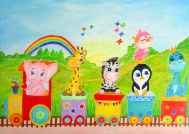 Peinture intitulée "A train of joy" par Kristina Janekova, Œuvre d'art originale, Acrylique