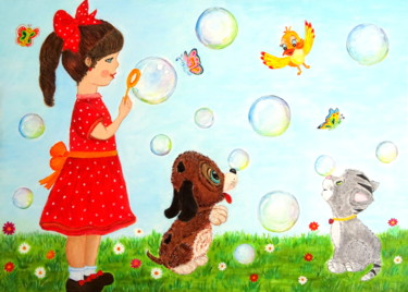 Pittura intitolato "Merry bubbles" da Kristina Janekova, Opera d'arte originale, Acrilico