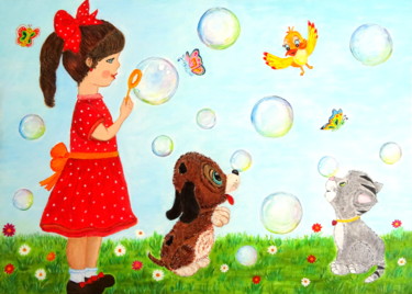 Pintura titulada "Merry bubbles" por Kristina Janekova, Obra de arte original, Acrílico