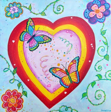 Painting titled "Love gives us wings" by Kristina Janekova, Original Artwork, Acrylic Mounted on Wood Stretcher frame