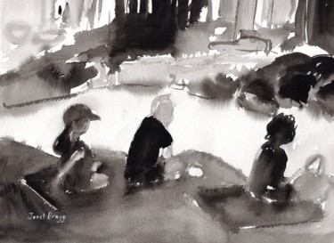 Peinture intitulée "Sunbathers at Seafa…" par Janel Bragg, Œuvre d'art originale, Encre