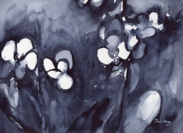 Картина под названием "Orchid in Indigo" - Janel Bragg, Подлинное произведение искусства, Акварель
