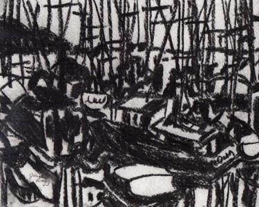 Desenho intitulada "Anacortes Marina in…" por Janel Bragg, Obras de arte originais, Carvão