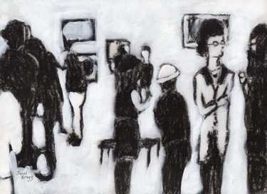 Рисунок под названием "Gallery Opening in…" - Janel Bragg, Подлинное произведение искусства, Древесный уголь