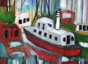 Pintura titulada "Boats in Cap Sante…" por Janel Bragg, Obra de arte original, Acuarela