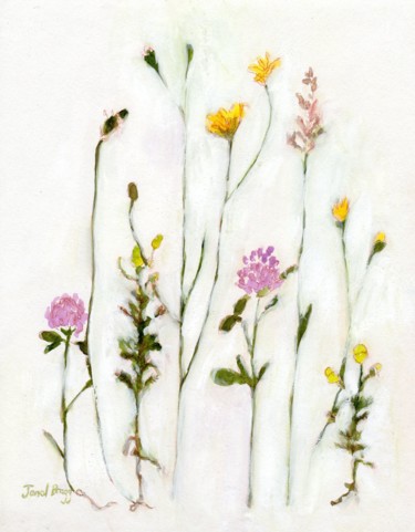 Pintura intitulada "Clover, Wild Chamom…" por Janel Bragg, Obras de arte originais, Aquarela