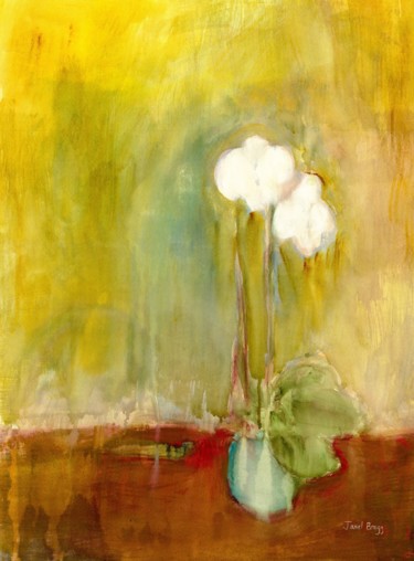 Pintura titulada "Orchid on Gold Back…" por Janel Bragg, Obra de arte original, Acuarela