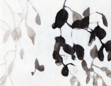 Painting titled "Leaves in Black and…" by Janel Bragg, Original Artwork, Ink