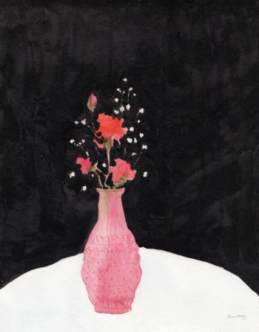 Peinture intitulée "Bouquet on White Ta…" par Janel Bragg, Œuvre d'art originale, Encre