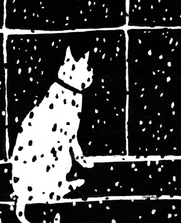 Schilderij getiteld "Cat in Window Durin…" door Janel Bragg, Origineel Kunstwerk, Inkt