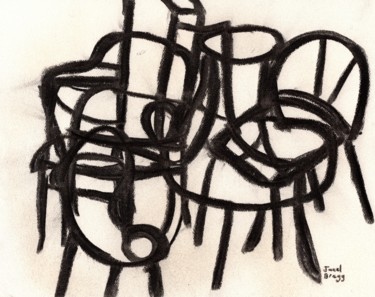Рисунок под названием "Chairs on Top of Ch…" - Janel Bragg, Подлинное произведение искусства, Древесный уголь