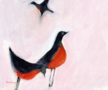 Malerei mit dem Titel "Robins from Memory" von Janel Bragg, Original-Kunstwerk, Aquarell