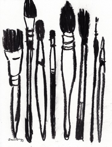 Drawing titled "Paintbrushes in Cha…" by Janel Bragg, Original Artwork, Charcoal