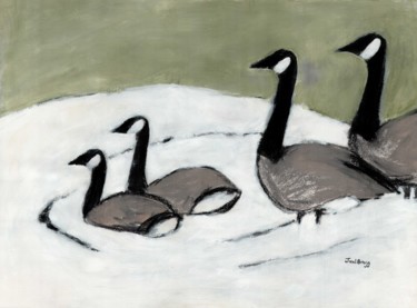 Malerei mit dem Titel "Canada Geese on Dav…" von Janel Bragg, Original-Kunstwerk, Aquarell