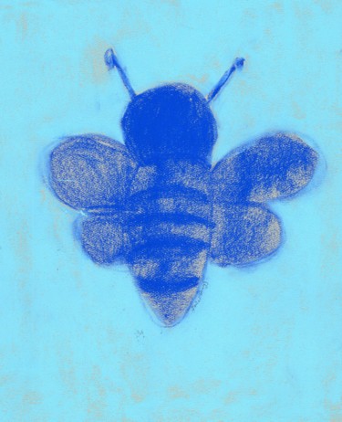 Drawing titled "Bumble Bee in Blue" by Janel Bragg, Original Artwork, Pastel