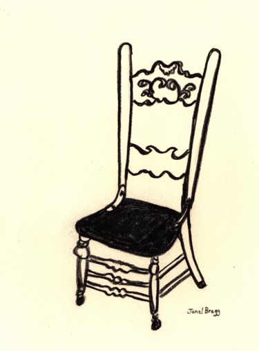 Drawing titled "Antique Chair at th…" by Janel Bragg, Original Artwork, Charcoal