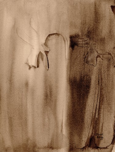 제목이 "Daffodils in Sepia"인 미술작품 Janel Bragg로, 원작, 잉크