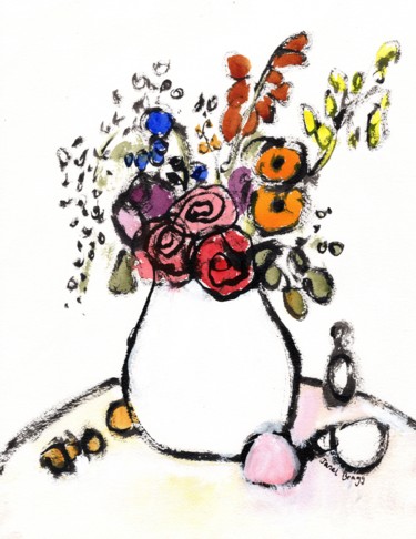 Painting titled "Bouquet on Saturday" by Janel Bragg, Original Artwork, Watercolor