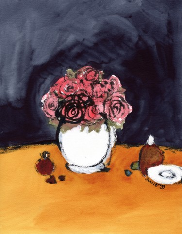 Painting titled "Still Life with Ros…" by Janel Bragg, Original Artwork, Watercolor