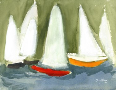 Peinture intitulée "Sailboats in the Pu…" par Janel Bragg, Œuvre d'art originale, Aquarelle