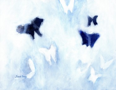 Painting titled "Blue and White Butt…" by Janel Bragg, Original Artwork, Watercolor