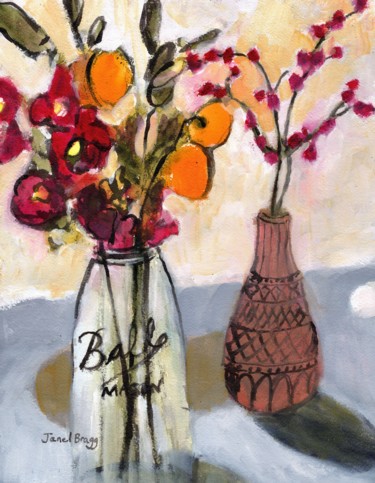 Картина под названием "Still Life with Mas…" - Janel Bragg, Подлинное произведение искусства, Акварель