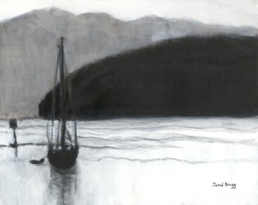 Pittura intitolato "Sailboat in Anacort…" da Janel Bragg, Opera d'arte originale, Carbone
