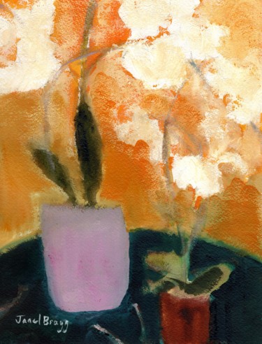 Peinture intitulée "Orchids on Green Ta…" par Janel Bragg, Œuvre d'art originale, Aquarelle