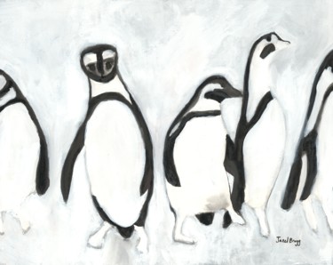 Pintura titulada "Penguins at Woodlan…" por Janel Bragg, Obra de arte original, Tinta
