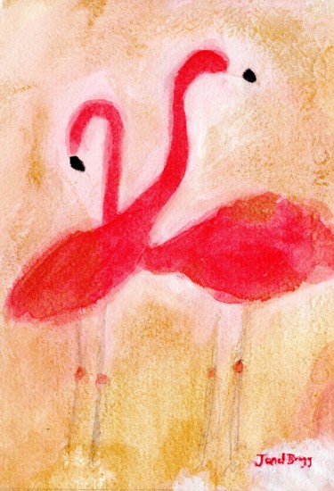 Painting titled "Flamingos at Woodla…" by Janel Bragg, Original Artwork, Watercolor