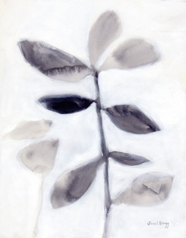 Painting titled "Leaves in Gray II" by Janel Bragg, Original Artwork, Watercolor