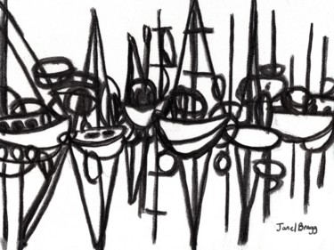 Dibujo titulada "Boats on Top of Boa…" por Janel Bragg, Obra de arte original, Carbón