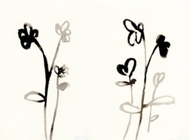 Malerei mit dem Titel "Sumi Flowers for Ar…" von Janel Bragg, Original-Kunstwerk, Tinte