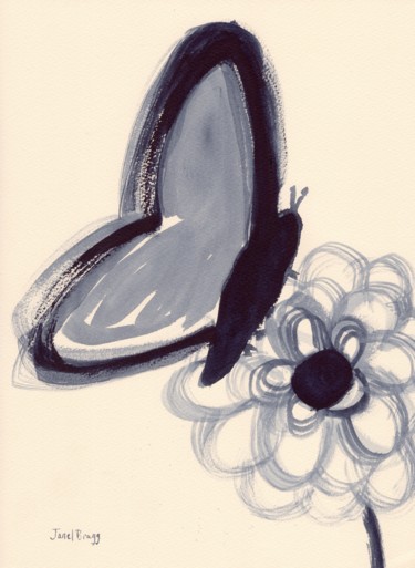 绘画 标题为“Butterfly in Indigo” 由Janel Bragg, 原创艺术品, 水彩