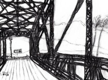 绘画 标题为“Kauai Hanalei Bridge” 由Janel Bragg, 原创艺术品, 木炭