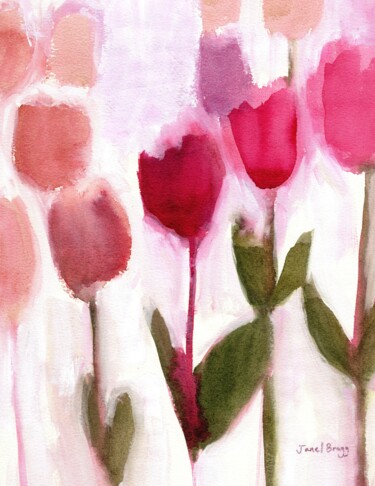 Картина под названием "Tulips in Shades of…" - Janel Bragg, Подлинное произведение искусства, Акварель