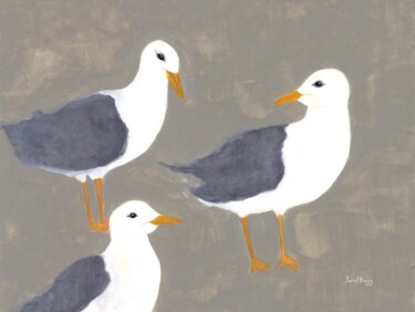 Картина под названием "Seagull Social II" - Janel Bragg, Подлинное произведение искусства, Акварель