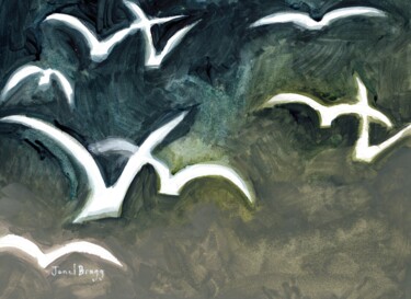 Painting titled "Seagulls Against a…" by Janel Bragg, Original Artwork, Watercolor
