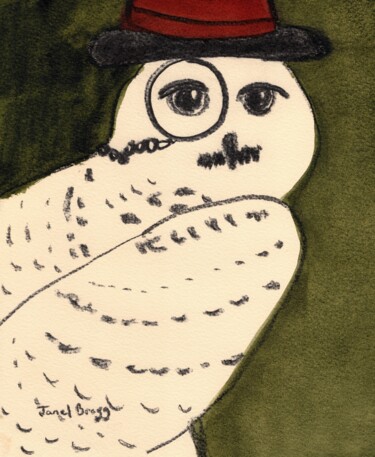 "Snowy Owl Mr." başlıklı Tablo Janel Bragg tarafından, Orijinal sanat, Suluboya