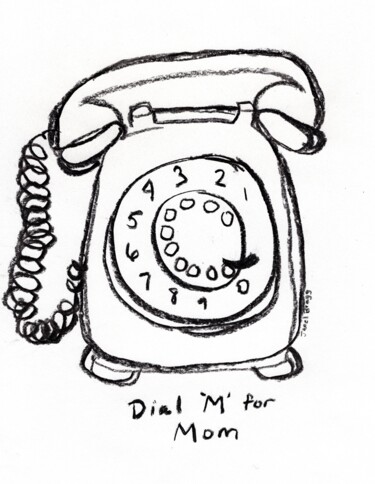 Malerei mit dem Titel "Dial 'M' for Mom" von Janel Bragg, Original-Kunstwerk, Kohle