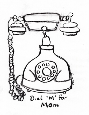 Dessin intitulée "Dial 'M' for Mom No…" par Janel Bragg, Œuvre d'art originale, Fusain