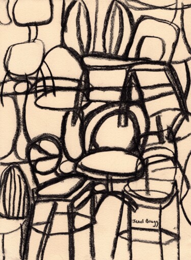 Tekening getiteld "Chairs on Top of Ch…" door Janel Bragg, Origineel Kunstwerk, Houtskool