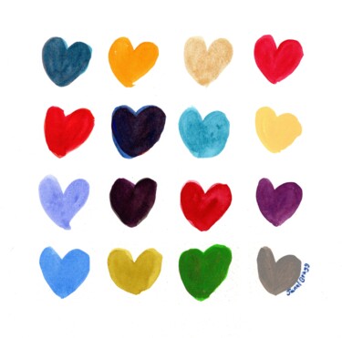 Картина под названием "Square of Hearts II" - Janel Bragg, Подлинное произведение искусства, Акварель