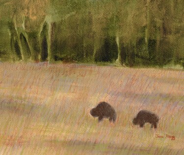 Malerei mit dem Titel "Buffalo in the Gran…" von Janel Bragg, Original-Kunstwerk, Aquarell