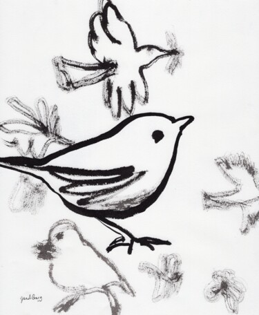 Peinture intitulée "Sparrow in Sumi Ink" par Janel Bragg, Œuvre d'art originale, Encre