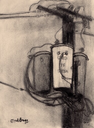 Pintura titulada "Power Lines out my…" por Janel Bragg, Obra de arte original, Carbón