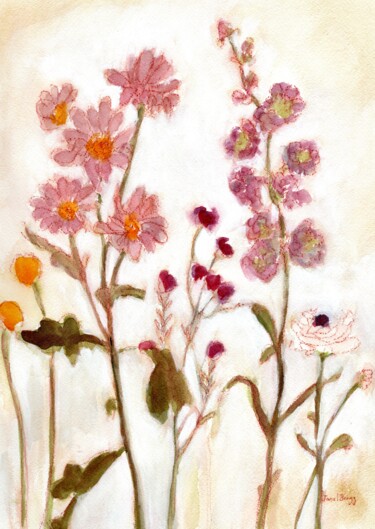 Painting titled "Floral with Floral…" by Janel Bragg, Original Artwork, Watercolor