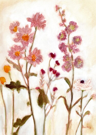 Malerei mit dem Titel "Floral with Floral…" von Janel Bragg, Original-Kunstwerk, Aquarell