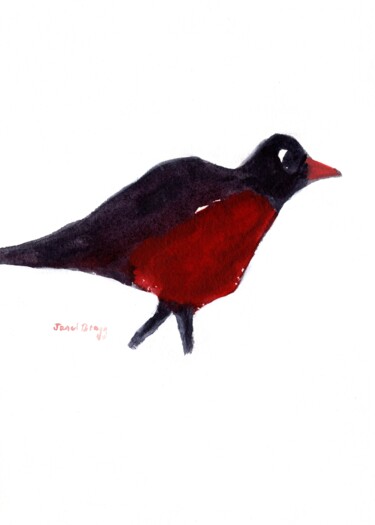 Картина под названием "Robin Red Breast Hu…" - Janel Bragg, Подлинное произведение искусства, Акварель