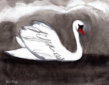 Painting titled "Swan on Stormy Lake" by Janel Bragg, Original Artwork, Ink